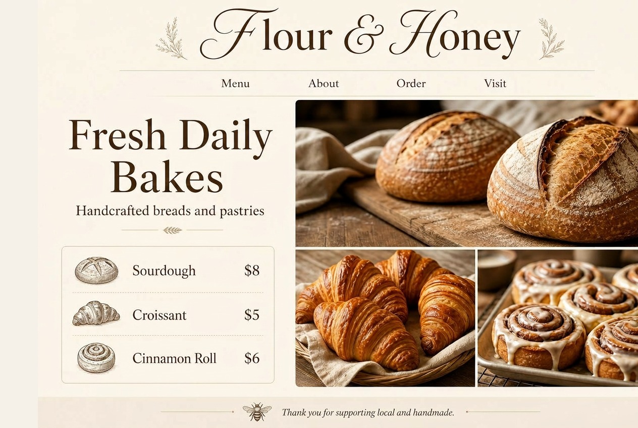 Sample one-page website for a local bakery